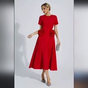 Elegant Red Dress with Floral Accents